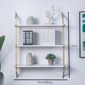 PIBM Stylish Simplicity Shelf Wall Mounted Floating Rack Shelves Simple Iron Art Solid Wood Bookshelf Living Room Bearing Strong,2 Colours,4 Sizes, Golden Border , 80x26x74cm