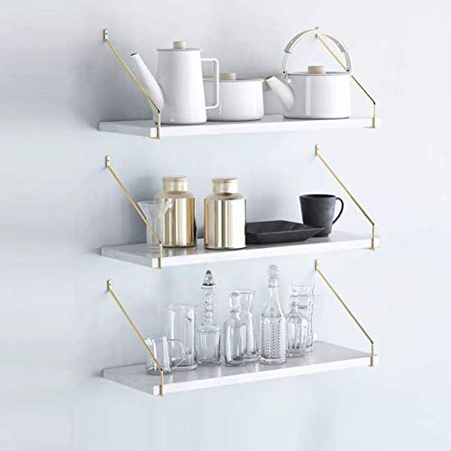 PIBM Stylish Simplicity Shelf Wall Mounted Floating Rack Shelves Solid Wood Metal Bracket Modern Simple Smooth Multifunction Save Space, White , 60x20x20CM