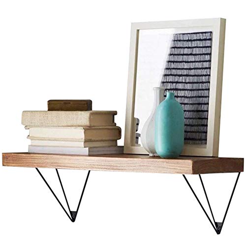 PIBM Stylish Simplicity Shelf Wall Mounted Floating Rack Shelves Solid Wood Iron Art Bookshelf Flower Stand Background Wall Multifunction,3 Sizes, Wood ,