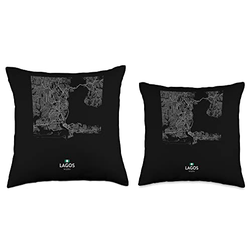 lagos nigeria City info Lagos Nigeria City map Travel Souvenir Hometown Throw Pillow, 16x16, Multicolor