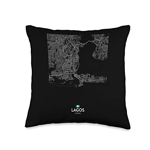 lagos nigeria City info Lagos Nigeria City map Travel Souvenir Hometown Throw Pillow, 16x16, Multicolor