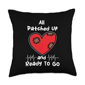 open heart surgery recovery gifts all patched up and ready to go open heart surgery throw pillow, 18x18, multicolor