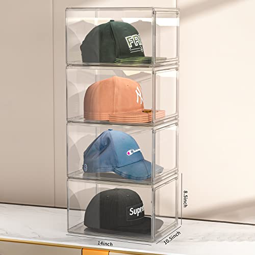 Hat Organizer Box for Baseball Caps, 3 Packs Baseball Cap Organizer, Hat Cap Acrylic Display Case, Clear Hat/Cap Storage Organizer for Closet, Baseball Hat Organizer, Stackable Cap Holder Organzier