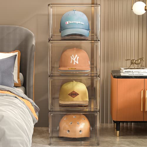 Hat Organizer Box for Baseball Caps, 3 Packs Baseball Cap Organizer, Hat Cap Acrylic Display Case, Clear Hat/Cap Storage Organizer for Closet, Baseball Hat Organizer, Stackable Cap Holder Organzier