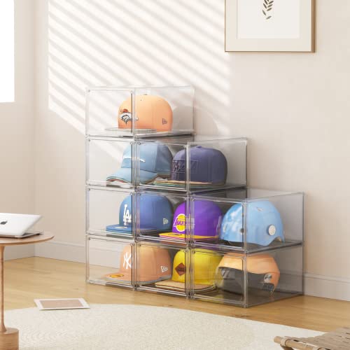 Hat Organizer Box for Baseball Caps, 3 Packs Baseball Cap Organizer, Hat Cap Acrylic Display Case, Clear Hat/Cap Storage Organizer for Closet, Baseball Hat Organizer, Stackable Cap Holder Organzier