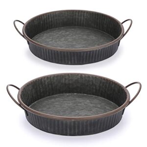 hipiwe galvanized metal iron tray with handles farmhouse rustic decorative tray industrial style serving tray round galvanized tray for coffee table, home decor (set of 2)