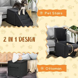 PawHut 2-in-1 Cat & Dog Steps for Bed, Living Room Storage & Footrest, Cat & Dog Stairs for Small and Medium Dogs, Pet Steps Storage Ottoman, Cat Stairs for Old Cats and Large Cats, Gray