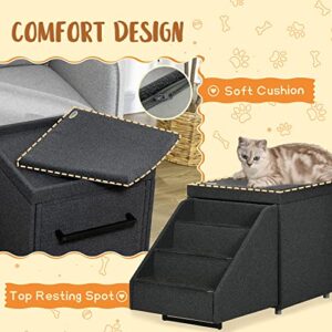 PawHut 2-in-1 Cat & Dog Steps for Bed, Living Room Storage & Footrest, Cat & Dog Stairs for Small and Medium Dogs, Pet Steps Storage Ottoman, Cat Stairs for Old Cats and Large Cats, Gray