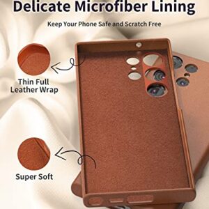 DDJ Samsung Galaxy S23 Ultra Case, Thin Full Leather Wrap, Shockproof, Classic Slim Design, Raised Screen & Camera Protection, Brown