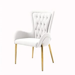 KEFFOR Dining Kitchen Room Chairs Living Room Armchair Modern Upholstered Dining Chairs with Soft Microfiber Leather Cushion Seat and Gold-Plated Feet (Color : White)