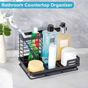 Purboah Sink Caddy Organizer,Kitchen Caddy for Sponge Dishcloth Brush Holder with Black Drain Tray and 2 Sponges 304 Stainless Steel Rustproof