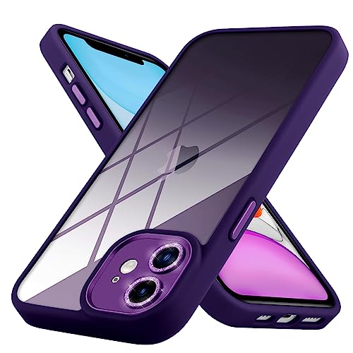 tharlet Clear for iPhone 11 Case [10FT Military Grade Drop Tested] White Silicone Slim Clear Hard Back Frame with Glitter Camera Lens Case for iPhone 11 Phone Case, Purple (6.1")