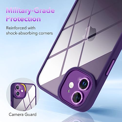 tharlet Clear for iPhone 11 Case [10FT Military Grade Drop Tested] White Silicone Slim Clear Hard Back Frame with Glitter Camera Lens Case for iPhone 11 Phone Case, Purple (6.1")