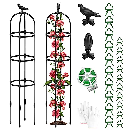 MYard 2 Pack Garden Obelisk Trellis, 6FT Tall Rustproof Climbing Plant Support, Garden Tower Trellis for Potted Plants Flowers Vegetable Vine Indoor Outdoor