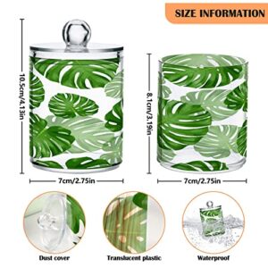 Kigai Tropical Palm Leaves Qtip Holder Dispenser - 14OZ Clear Plastic Apothecary Jars Food Storage Jar with Lids Bathroom Canister Organizer for Coffee, Tea, Candy, Floss (2Pack)