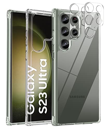 MIODIK Clear Case for Samsung Galaxy S23 Ultra, with Camera Lens Protector×2, [Military Grade Protective] [Non-Yellowing] Shockproof Slim Cover for S23 Ultra 5G 6.8 Inch 2023 (Transparent)