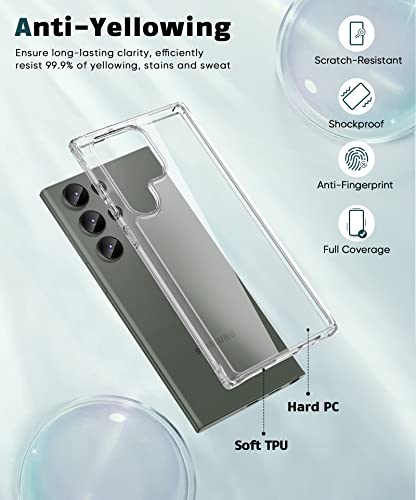 MIODIK Clear Case for Samsung Galaxy S23 Ultra, with Camera Lens Protector×2, [Military Grade Protective] [Non-Yellowing] Shockproof Slim Cover for S23 Ultra 5G 6.8 Inch 2023 (Transparent)