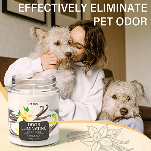 TRINIDa Vanilla Bean Odor Eliminating Candles for Home Scented, Eliminates 99% of Pet, Smoke, Food and Other Smell Quickly, Highly Fragranced Scented Candle, Premium Soy Candle Gift Set for Women