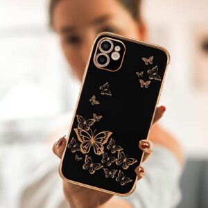 ZTOFERA for iPhone 11 Case, Protective Case for Women Cute Electroplated Butterfly Gold Edge Shockproof Slim Soft TPU Bumper Girls Men Phone Cover for iPhone 11 (6.1"), Black