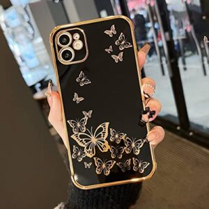 ztofera for iphone 11 case, protective case for women cute electroplated butterfly gold edge shockproof slim soft tpu bumper girls men phone cover for iphone 11 (6.1"), black