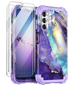 rancase for galaxy a14 5g case,[2 tempered glass screen protector + 2 camera lens protector ] three layer heavy duty shockproof hard plastic+soft protective case for samsung galaxy a14 5g,purple