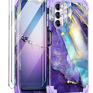Rancase for Galaxy A14 5G Case,[2 Tempered Glass Screen Protector + 2 Camera Lens Protector ] Three Layer Heavy Duty Shockproof Hard Plastic+Soft Protective Case for Samsung Galaxy A14 5G,Purple