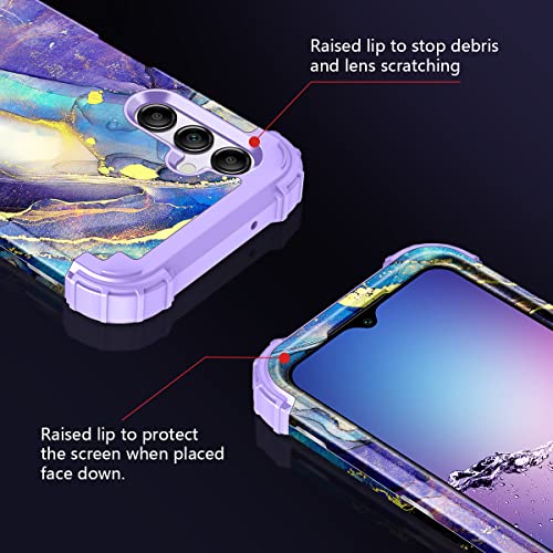 Rancase for Galaxy A14 5G Case,[2 Tempered Glass Screen Protector + 2 Camera Lens Protector ] Three Layer Heavy Duty Shockproof Hard Plastic+Soft Protective Case for Samsung Galaxy A14 5G,Purple