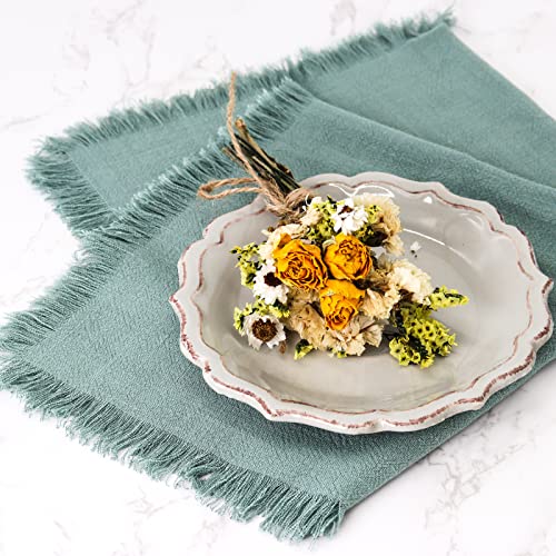 Dololoo Handmade Cloth Napkins Cotton Linen with Fringe, 18 x 18 Inches Summer Cooling Lightweight Napkin Set of 4 Versatile Square Rustic Fringe Napkins for Dinner, Wedding and Parties, Sage