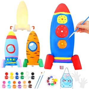 paint your own rocket lamp kit, diy rocket night light, arts and crafts supplies kit for kids, arts and crafts activities for toddler boys girls toddler, creativity paint kit for kids ages 4-8,8-12