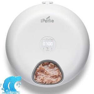ipettie donuts frost 6 meal cordless automatic pet feeder, dry & wet food automatic cat feeder with two ice packs, rechargeable massive battery, programmable timer, holds 6 x ½ lb. of food
