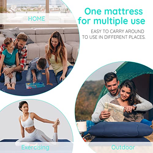 WAVV 4 inch Queen Futon Mattress,Updated Japanese Floor Mattress Thicken Tatami, Foldable Sleeping Roll up Mattress with CertiPUR-US Certified Breathable Cover for Guest, Kids Floor Pad,Camping