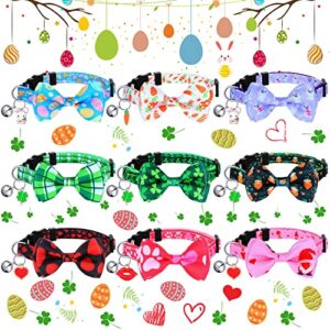 9 pcs holiday cat collars easter breakaway cat collar with bow tie and bell adjustable st. patrick's day valentine's day and safety buckle collars for kitten puppy festivals and daily (medium)