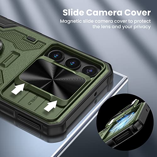VEGO for Galaxy S23 Plus Case, Samsung S23 Plus Case with Stand & Slide Camera Cover Magnetic Absorption, Microfiber Lining 4 Corners Sponge Cushion Shockproof Case for Galaxy S23 Plus 6.6" - Green