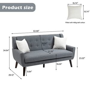 UIXE Sofa Couch, Modern Loveseat and Upholstered Sofa with 2 Pillows,Sofa Couch for Living Room with Wooden Legs, 2 Seater Sofa Couch for Bedroom Home Office Apartment