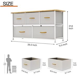 Bigroof Dresser for Kids Bedroom with 5 Drawers, Storage Drawer Organizer, Wide Chest of Drawers for Closet, Clothes Kids Baby Nursery TV Stand with Storage Drawers, Wood Board, Fabric Drawer (Maple)