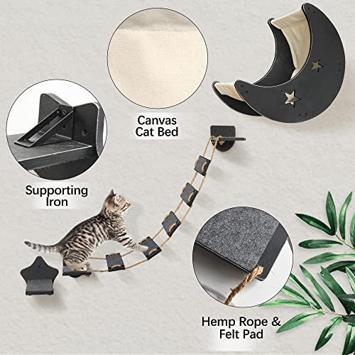 Cat Wall Shelves, Cat Hammock Cat Wall Furniture with 1 Step and 1 Climbing Bridge Step, Cat Climbing Shelf and Perches for Wall, Cat Wall Shelf Modern Beds and Perches for Activity Indoor…