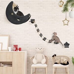 Cat Wall Shelves, Cat Hammock Cat Wall Furniture with 1 Step and 1 Climbing Bridge Step, Cat Climbing Shelf and Perches for Wall, Cat Wall Shelf Modern Beds and Perches for Activity Indoor…