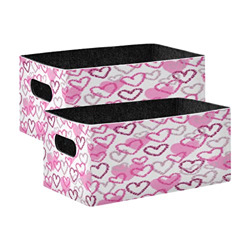 Kcldeci Valentine Pink Hearts Storage Bins 2-Pack Foldable Storage Baskets for Organizing Closet Large Storage Box Sturdy Organizer Bins