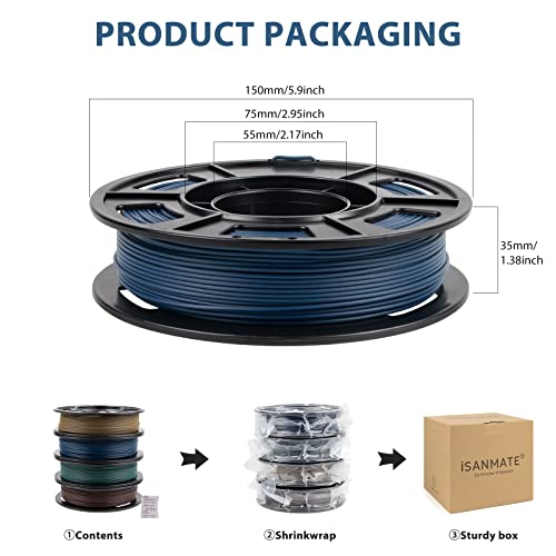 iSANMATE 3D Printer Filament, Colorful Carbon Fiber Filament Bundle, PLA Filament 1.75mm Carbon Fiber Pla(Blue, Army Green, Coffee, Brown), High-Accuracy +/- 0.02 mm, 250g x 4 Spool