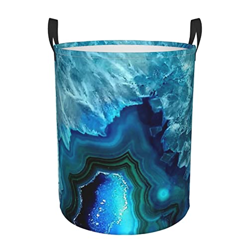 Bright Aqua Blue Turquoise Round Laundry Basket Foldable Storage Bin With Handle Dirty Clothes Hamper For Bedroom For Home,Office,Dorm