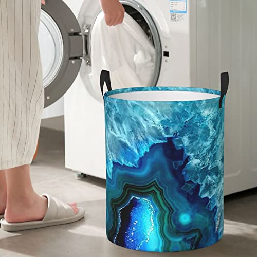 Bright Aqua Blue Turquoise Round Laundry Basket Foldable Storage Bin With Handle Dirty Clothes Hamper For Bedroom For Home,Office,Dorm