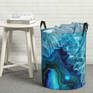 Bright Aqua Blue Turquoise Round Laundry Basket Foldable Storage Bin With Handle Dirty Clothes Hamper For Bedroom For Home,Office,Dorm