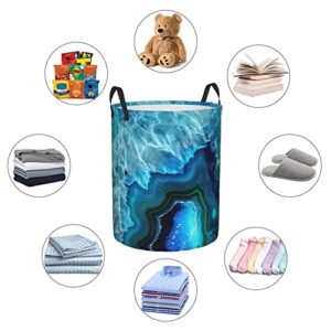 Bright Aqua Blue Turquoise Round Laundry Basket Foldable Storage Bin With Handle Dirty Clothes Hamper For Bedroom For Home,Office,Dorm