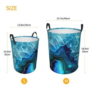 Bright Aqua Blue Turquoise Round Laundry Basket Foldable Storage Bin With Handle Dirty Clothes Hamper For Bedroom For Home,Office,Dorm