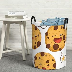 3 Chocolate Chip Cookies With Different Expressions Round Laundry Basket Foldable Storage Bin With Handle Dirty Clothes Hamper For Bedroom For Home,Office,Dorm