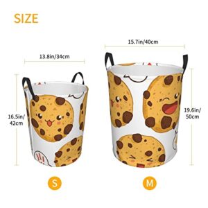 3 Chocolate Chip Cookies With Different Expressions Round Laundry Basket Foldable Storage Bin With Handle Dirty Clothes Hamper For Bedroom For Home,Office,Dorm