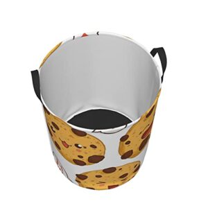 3 Chocolate Chip Cookies With Different Expressions Round Laundry Basket Foldable Storage Bin With Handle Dirty Clothes Hamper For Bedroom For Home,Office,Dorm