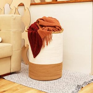 Homlikelan 72L Woven Laundry Basket,Tall Wicker Laundry Basket for Blankets,Clothes,Pillows,Toys,Shoes Large Cotton Laundry Hamper for Bedroom Living Room Bathroom Nursery White Brown