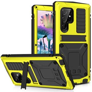 compatible with samsung galaxy s23 ultra case metal with screen protector kickstand heavy duty full body military grade aluminum rugged hard case for galaxy s23 ultra (yellow, s23 ultra)