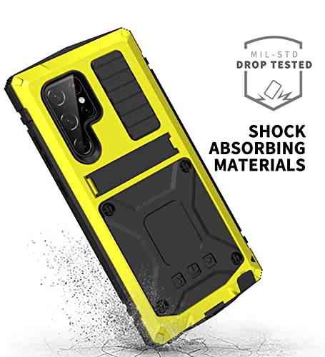 Compatible with Samsung Galaxy S23 Ultra Case Metal with Screen Protector Kickstand Heavy Duty Full Body Military Grade Aluminum Rugged Hard Case for Galaxy S23 Ultra (Yellow, S23 Ultra)